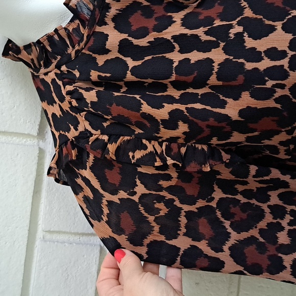 J. Crew Animal Print Ruffle Shoulder Tie At The Neck Lined Dress. Size XXS NWOT - Picture 4 of 14